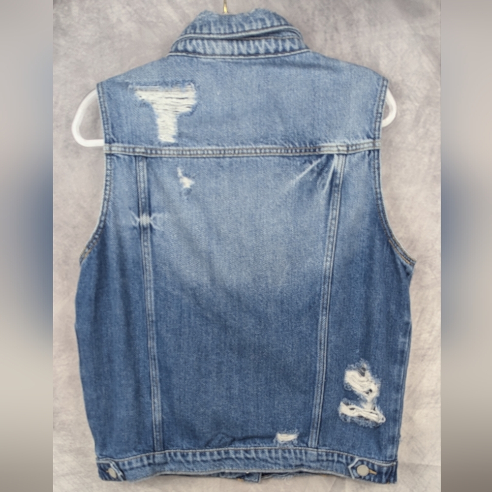 KanCan Size Large Denim Vest Distressed - Picture 2 of 12
